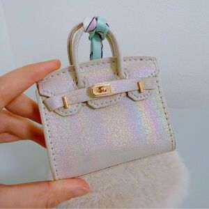 Mini Iridescent Bag Charm - Pearl White